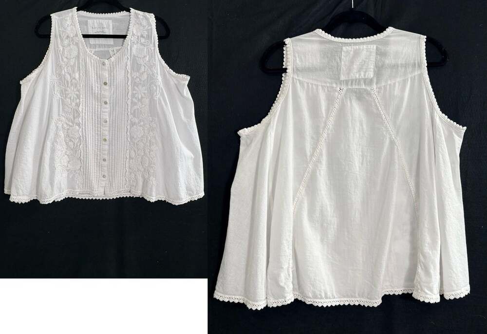 KARYN SEO Women Button Front Sleeless Ruffle Embroider Lace Top Sz M White 19-2